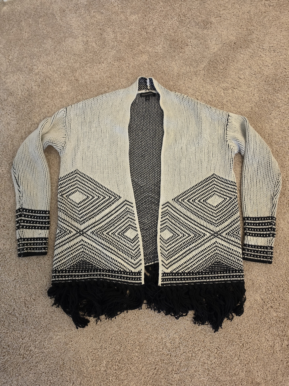 Banana Republic Black & Cream Fringe Open-Front Cardigan